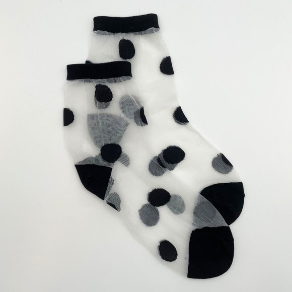 ASOS Design Sheer Polka Dot Socks - Mesh Black + White Womens Stockings - Picture 2 of 2